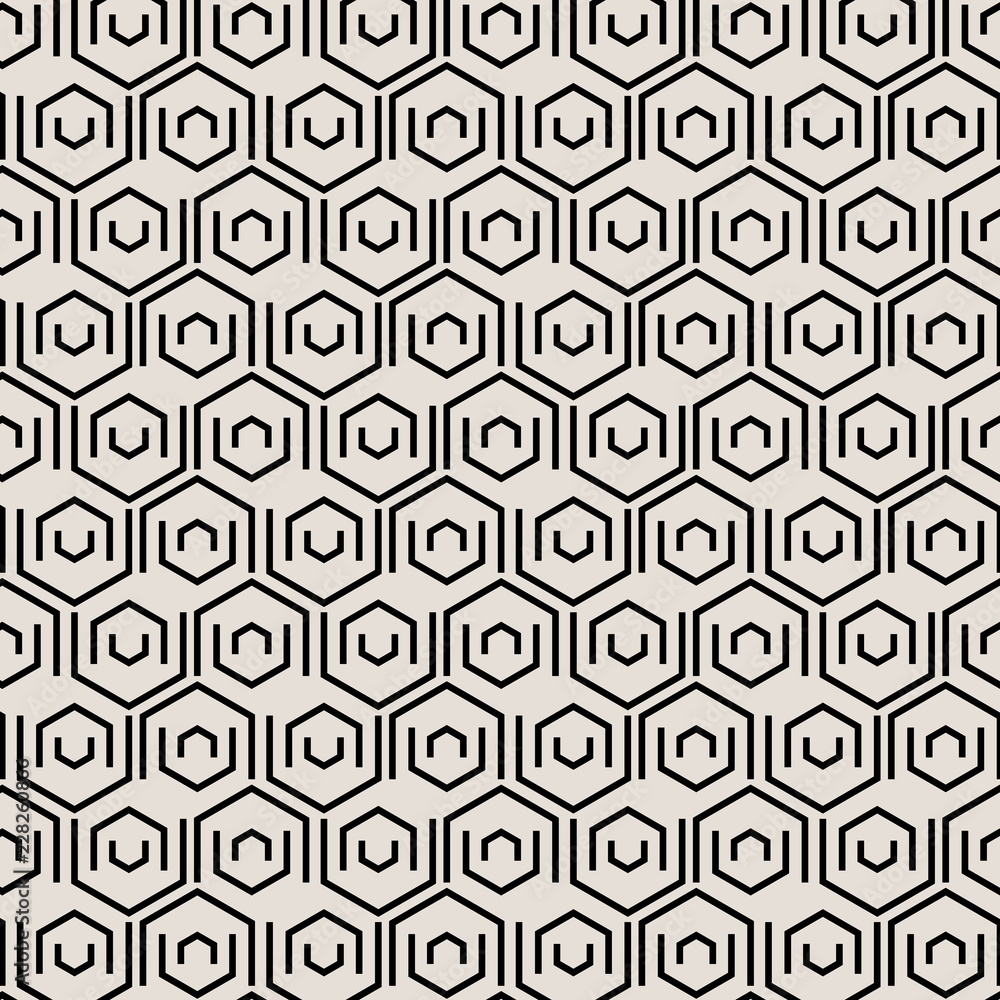 Abstract black geometric tiles pattern with hexagonal elements.