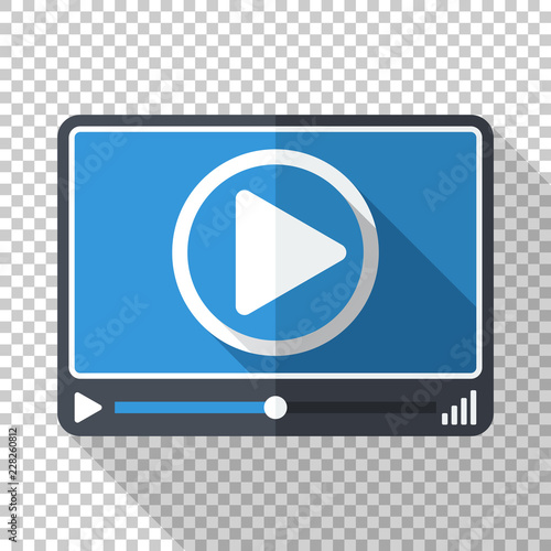 Video or media player in flat style on transparent background