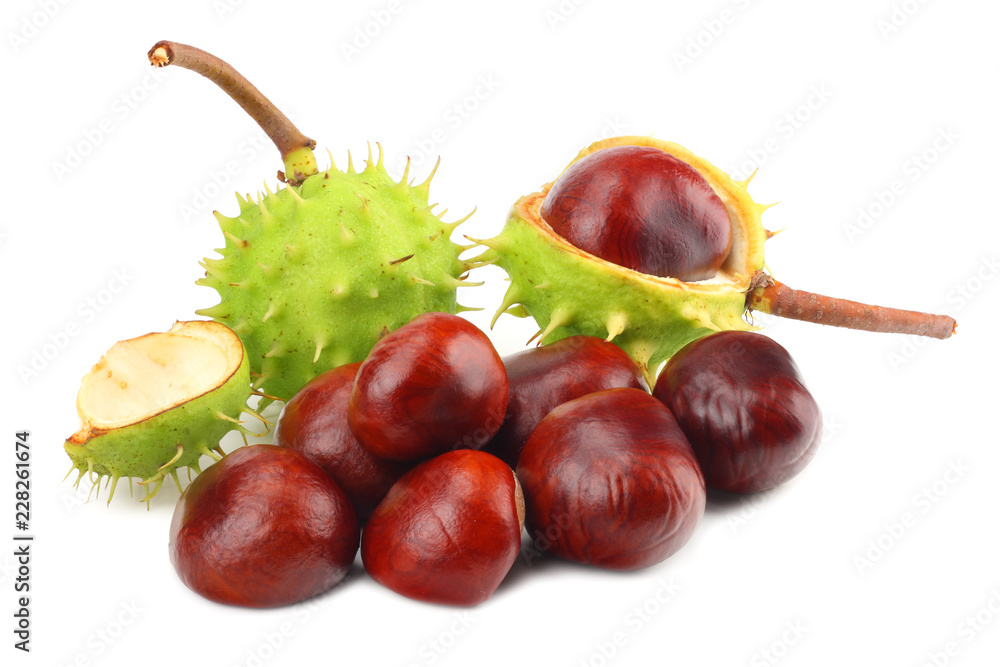 chestnuts isolated on white background. Healthy background. chestnuts isolated on white background. Healthy background.