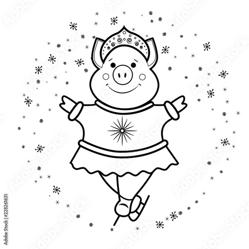 Pig Snow Maiden- dancing on skates symbol 2019