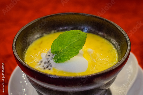 Chilled Sweet Mango Soup with Sago and Pomelo