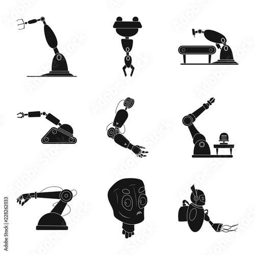 Vector design of robot and factory symbol. Set of robot and space stock vector illustration.
