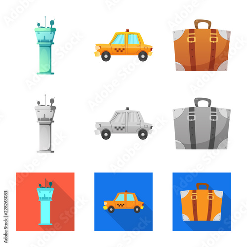 Isolated object of airport and airplane sign. Set of airport and plane vector icon for stock.