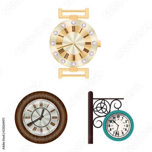 Vector illustration of clock and time symbol. Collection of clock and circle stock vector illustration.