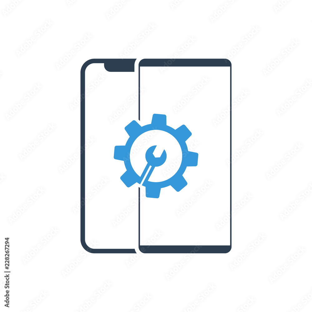 Settings on smartphone screen. Phone fix repair icon logo vector Settings on smartphone screen. Phone fix repair icon logo vector