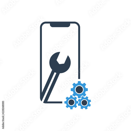 Settings on smartphone screen. Phone fix repair icon logo vector