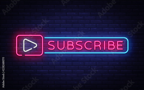 Subscribe button Neon Signboard Vector. Follow Me neon sign, design template, modern trend design, night neon signboard, night bright advertising, light banner, light art. Vector illustration