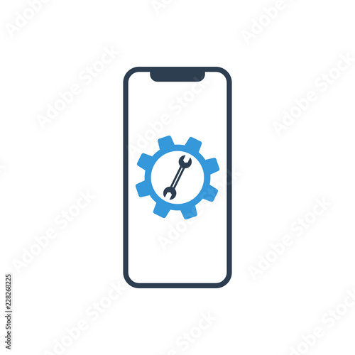 Settings on smartphone screen. Phone fix repair icon logo vector