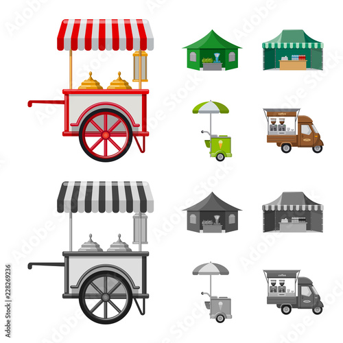 Isolated object of market and exterior sign. Collection of market and food stock vector illustration.