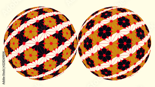 twins balloons with floral geometrical patterns in gold black ivory