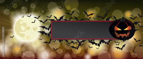Full Moon Bats Halloween Bokeh Black Pumpkin Banner