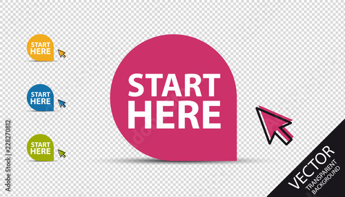 Start Here Button - Colorful Vector Illustration With Mouse Arrow - Isolated On Transparent Background