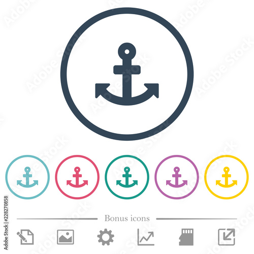 Anchor flat color icons in round outlines