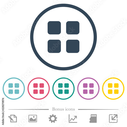 Large thumbnail view mode flat color icons in round outlines