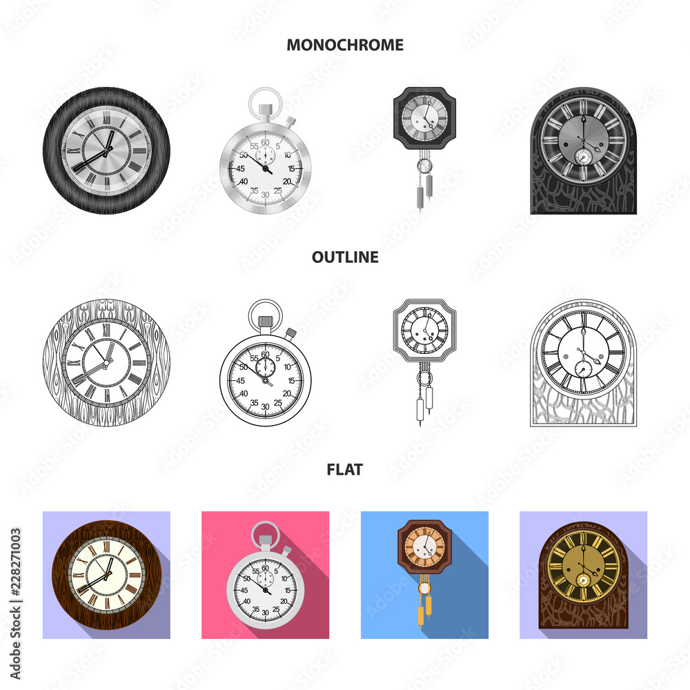 Isolated object of clock and time logo. Set of clock and circle stock symbol for web. Isolated object of clock and time logo. Set of clock and circle stock symbol for web.