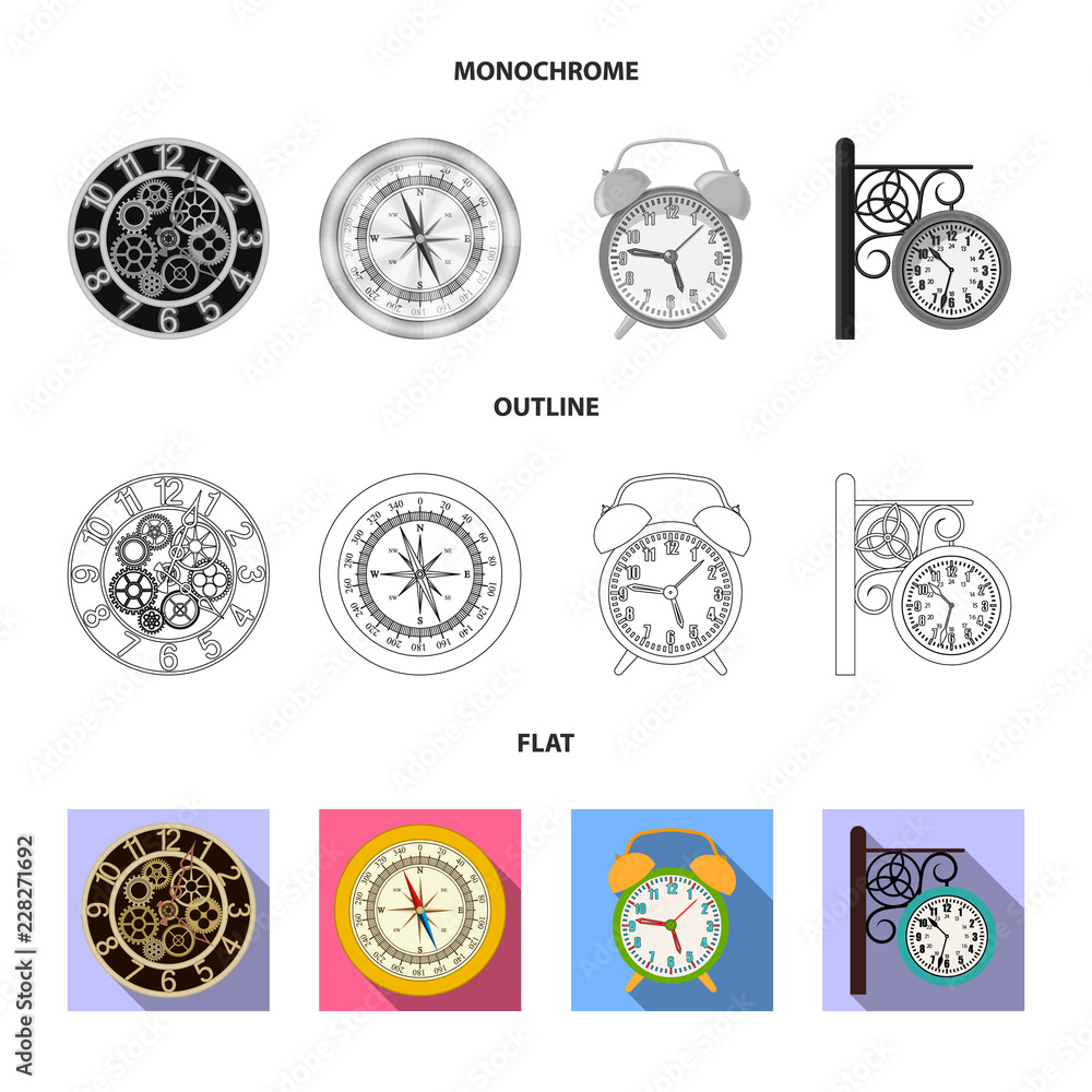 Vector design of clock and time symbol. Set of clock and circle vector icon for stock. Vector design of clock and time symbol. Set of clock and circle vector icon for stock.