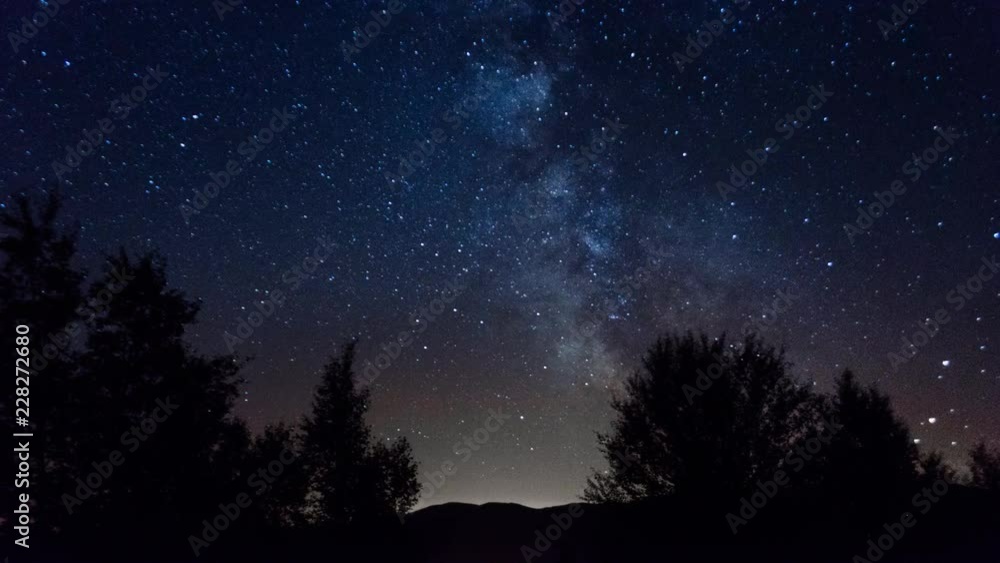 Milky Way, Night Sky, Stars and Trees, Time Lapse. Milky Way, Night Sky, Stars and Trees, Time Lapse.
