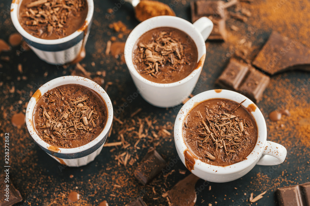 Tasty hot chocolate drink in small cups Tasty hot chocolate drink in small cups