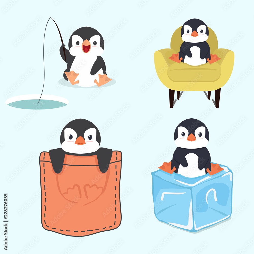 Fototapeta premium Cute little penguin set