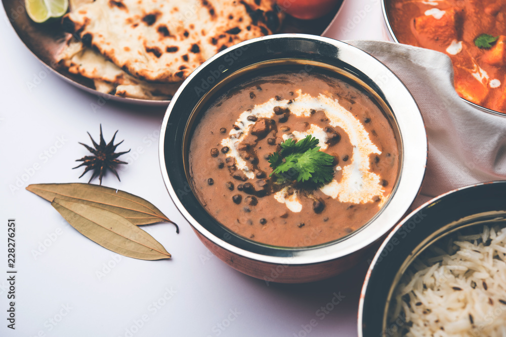 Dal makhani / makhni is a popular dish from India. Made with ingredients like whole black lentil, butter and cream. Served with Naan/roti and rice Dal makhani / makhni is a popular dish from India. Made with ingredients like whole black lentil, butter and cream. Served with Naan/roti and rice
