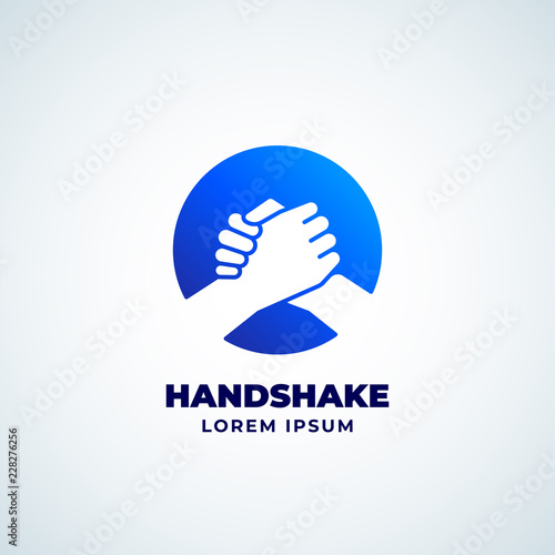 Bro Handshake Abstract Vector Sign, Symbol or Logo Template. Friends, Partners or Brothers Hand Shake Incorporated in a Circle Concept with Modern Typography.