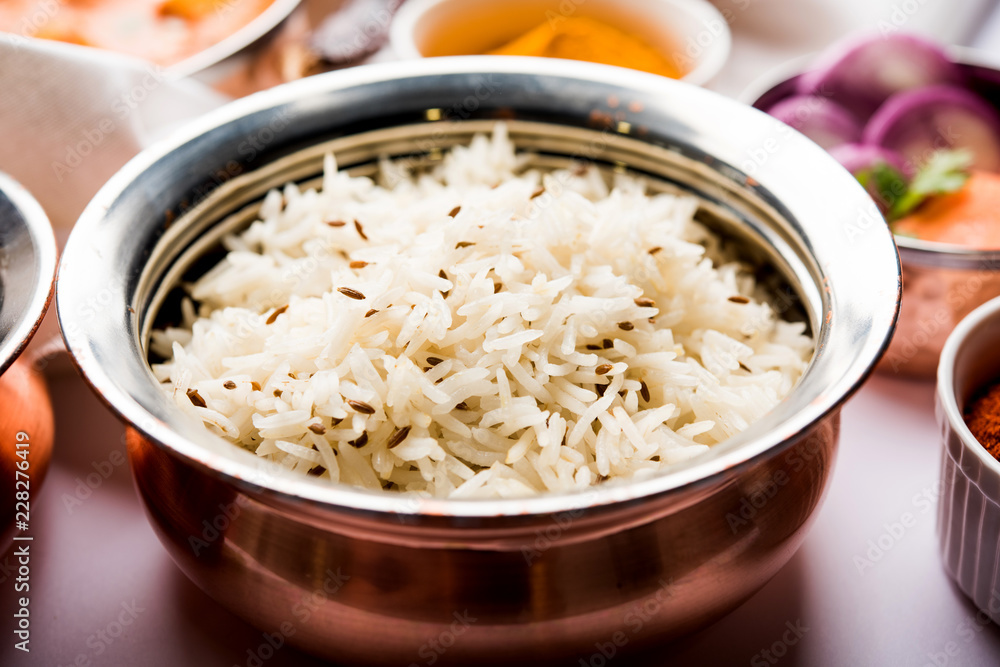 Cumin rice / Indian Jeera Rice in a bowl, selective focus Cumin rice / Indian Jeera Rice in a bowl, selective focus