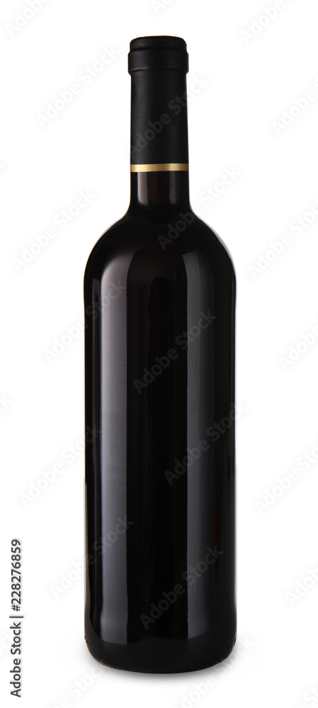 Bottle of red wine on white background