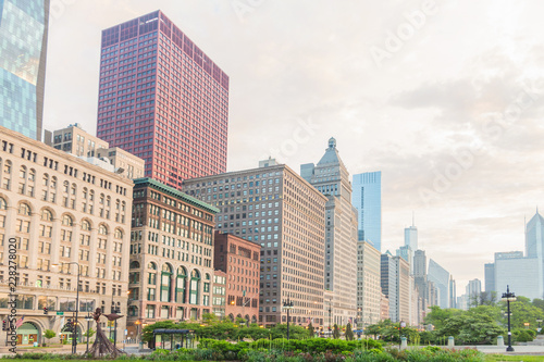 View of Chicago downtown and skyscrapers, Illinois, USA 