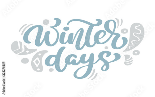 Winter days blue Christmas vintage calligraphy lettering vector text with winter scandinavian drawing decor. For art design, mockup brochure style, banner idea cover, booklet print flyer, poster