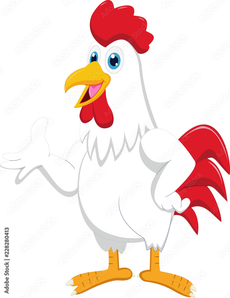 cartoon rooster presenting