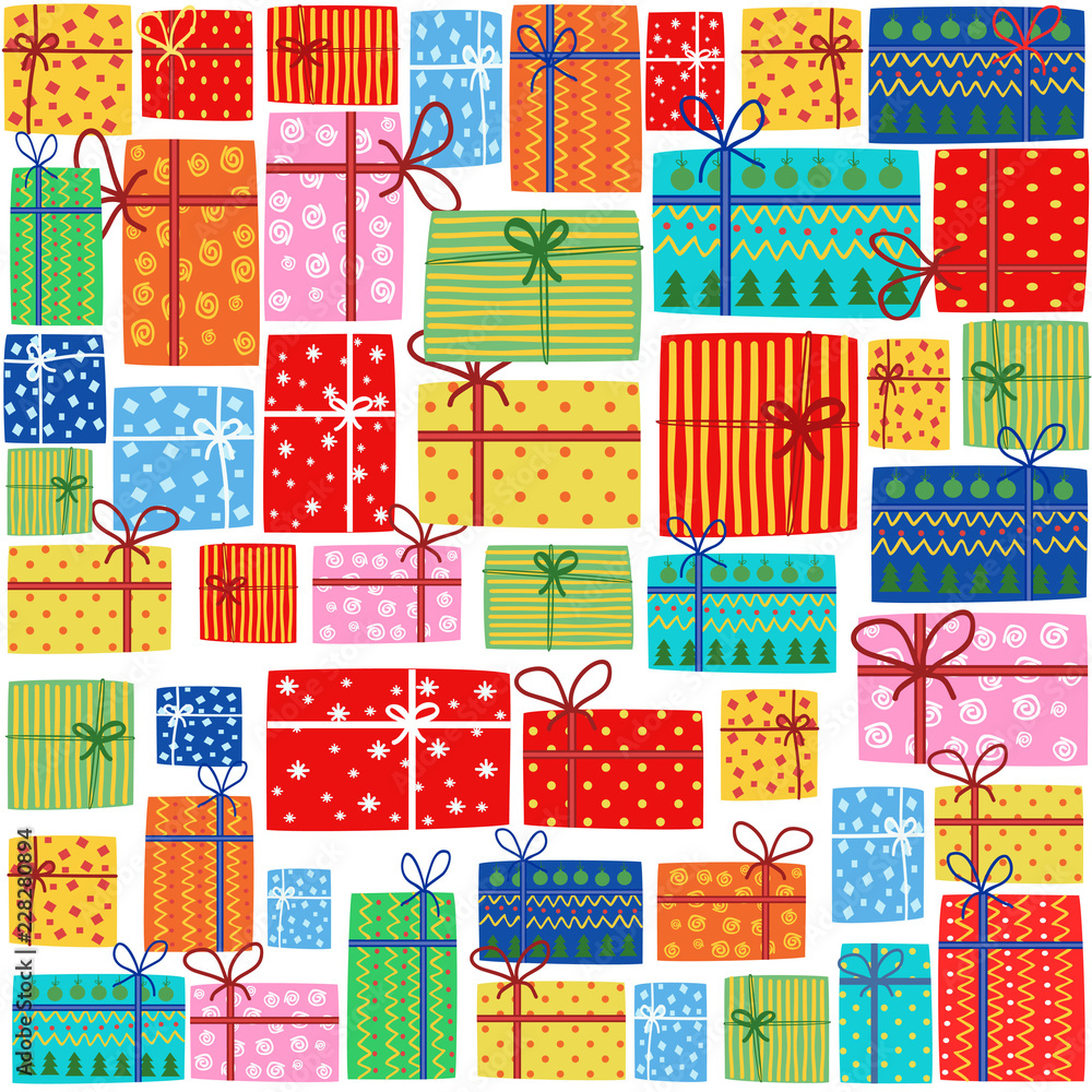 Seamless background with bright Christmas gifts. Vector illustration. Seamless background with bright Christmas gifts. Vector illustration.