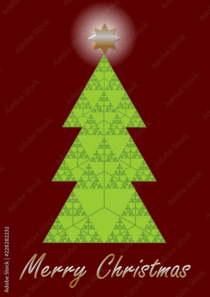 Christmas tree, fractal designed christmas card. Sierpinki triangle fractal composed as christmas tree. Unusual modern design for any computer company. Vector illustration