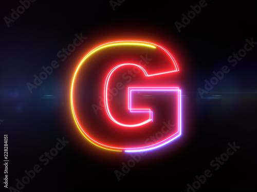 Letter G - colorful glowing outline alphabet symbol on blue lens flare dark background