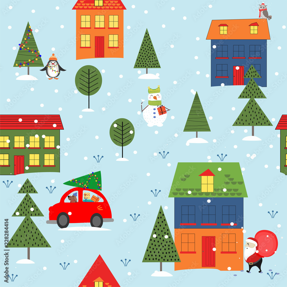 Seamless pattern background.  Christmas and New year on the street.