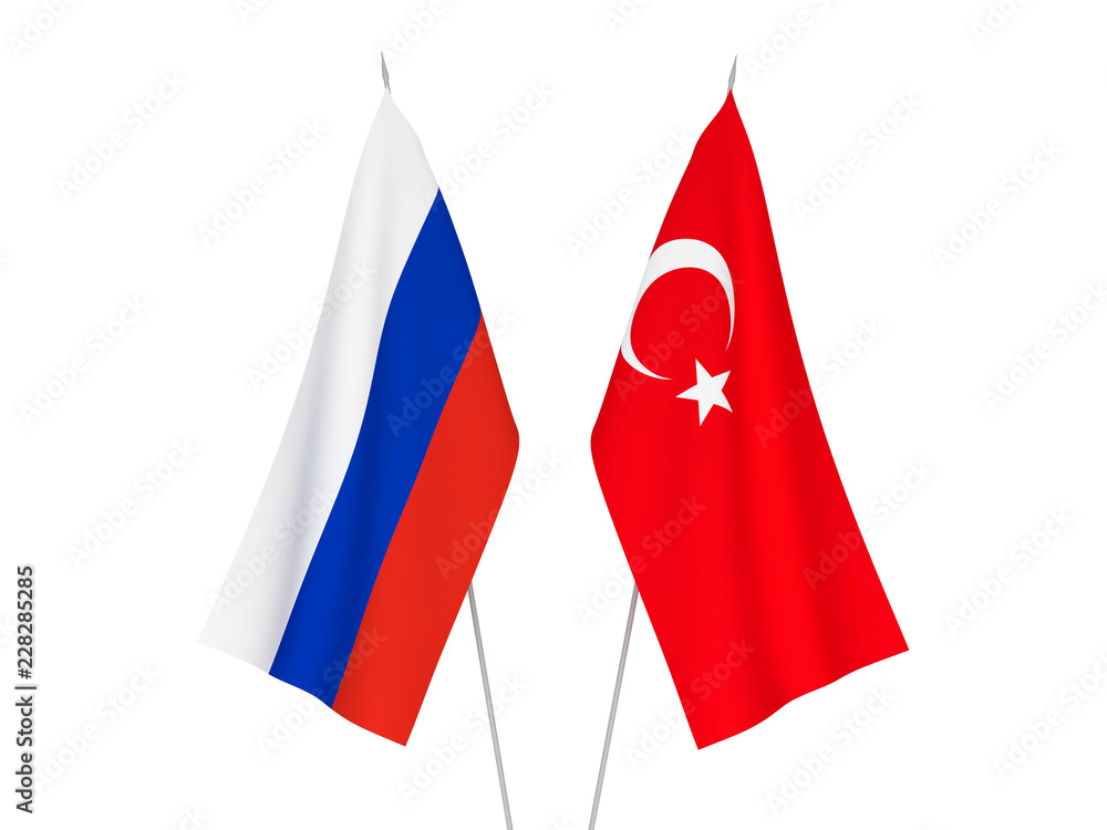 Obraz premium Russia and Turkey flags