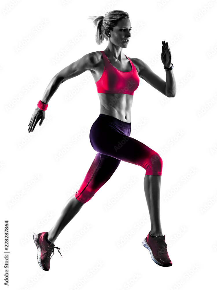 one caucasian woman sport runner running jogger jogging isolated on white background