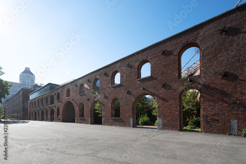 brick wall with empty street