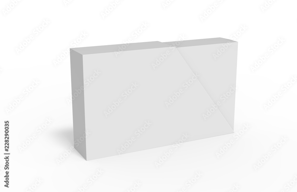 Blank box and slide trapezoid cover on isolated white background, mock up template for design presentation, 3d illustration Blank box and slide trapezoid cover on isolated white background, mock up template for design presentation, 3d illustration