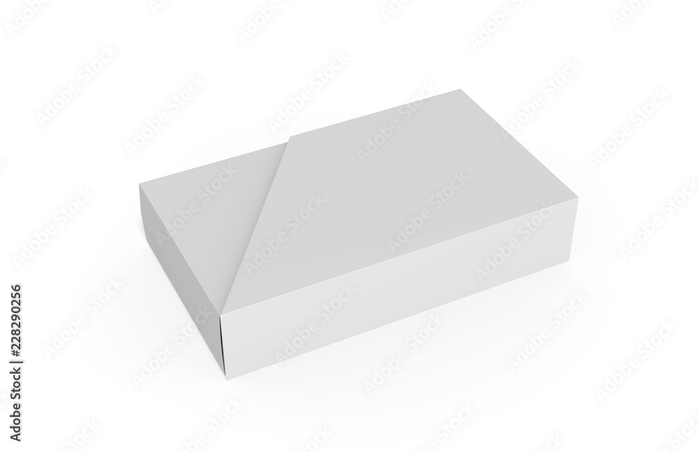 Blank box and slide trapezoid cover on isolated white background, mock up template for design presentation, 3d illustration Blank box and slide trapezoid cover on isolated white background, mock up template for design presentation, 3d illustration