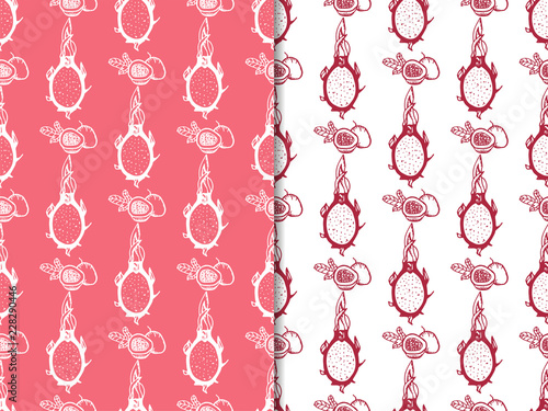 passion fruit, pitahaya tropical fruit seamless pattern
