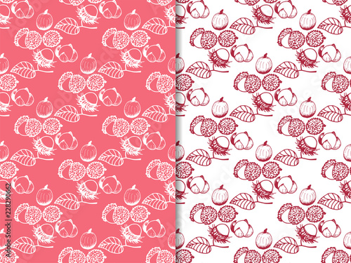 rambutan, longan, lychee tropical fruits seamless pattern