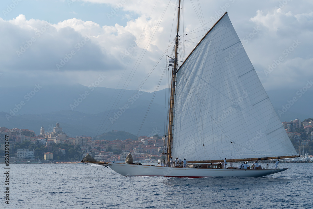 Fototapeta premium Sailboat the old style on Mediterranean sea