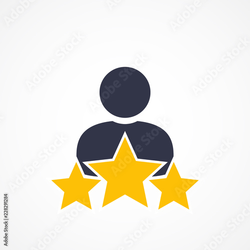 Customer Satisfaction Icon On White. Achievement, grade, ranking, star, user icon. Client rating, executive, star user icon 