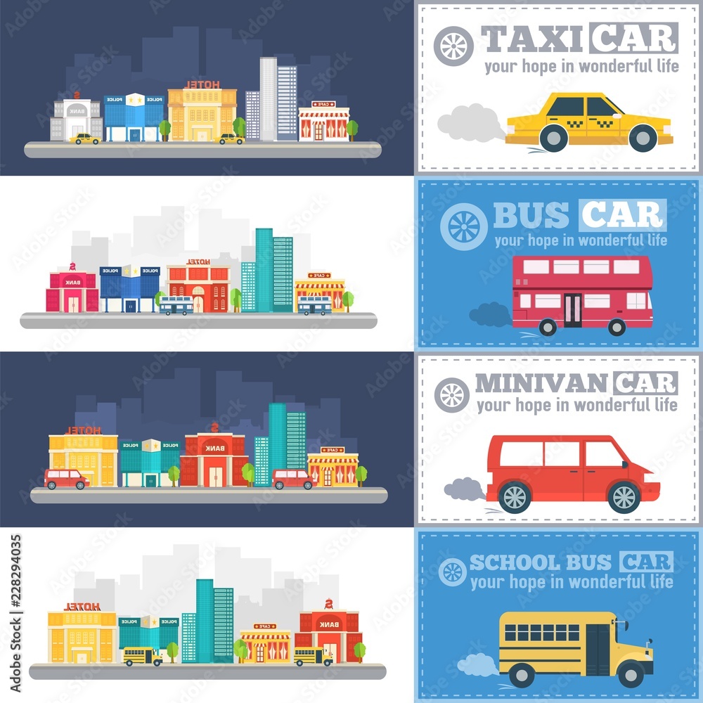 Flat city cars infographic banners traffic background concept. Tamplate for mobile and web design