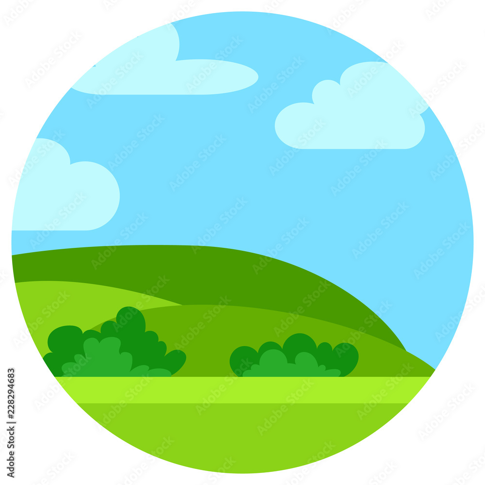 Natural cartoon landscape in circle