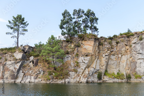 landscape, trees on the rocks above the water