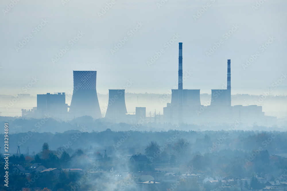 Plakat Smog - Zanieczyszczenie powietrza w obszarach przemysłowych