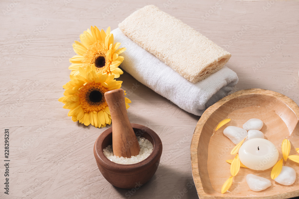 Flowers for spa. Spa composition with daisy flowers. Flowers for spa. Spa composition with daisy flowers.
