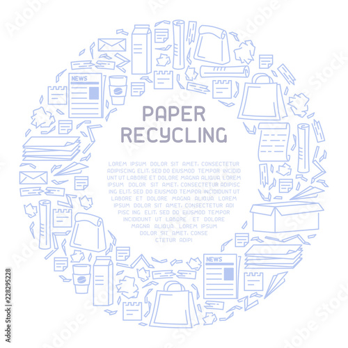 Waste paper information banner. Line style vector illustration. There is place for your text