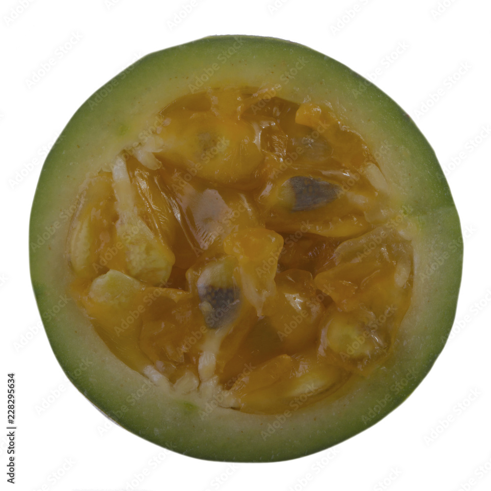 circle of green banana passionfruit isolated on white